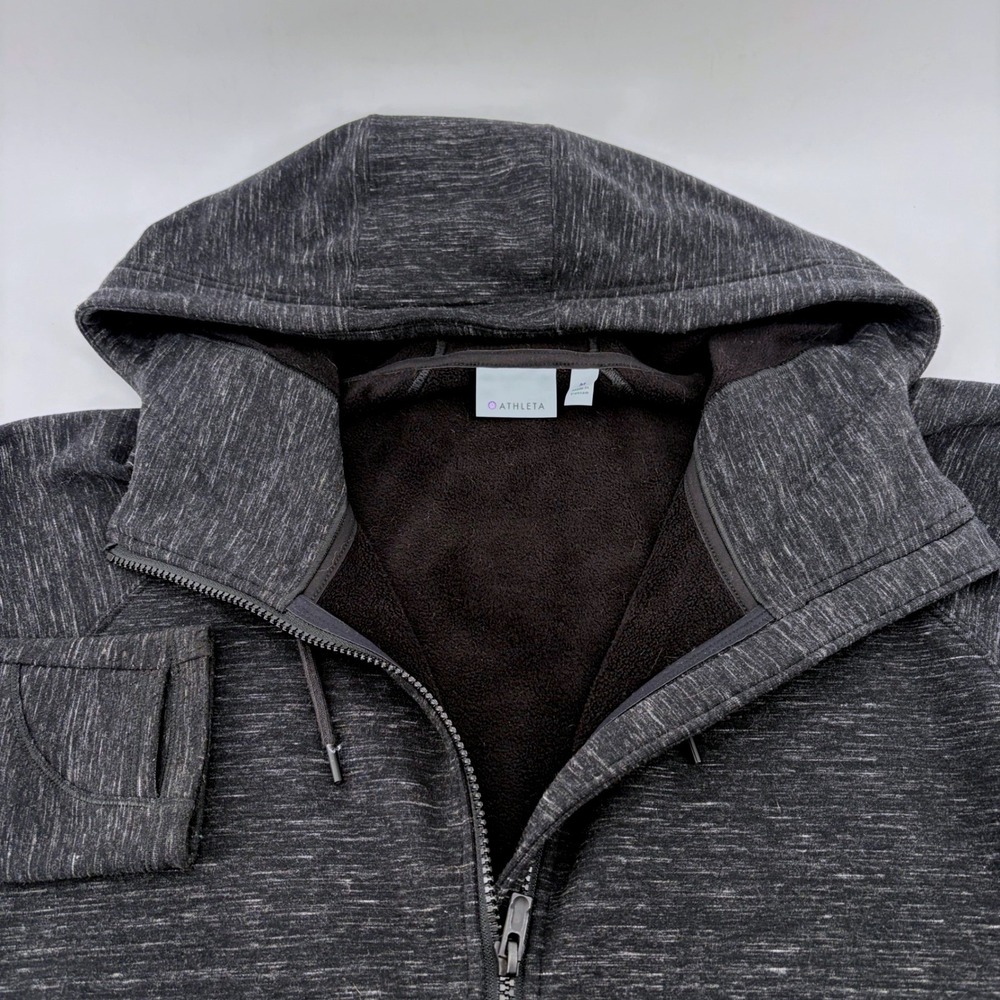 Athleta Womens Charcoal Space Dye Fleece Lined Full Zip Longline Hoodie Size M